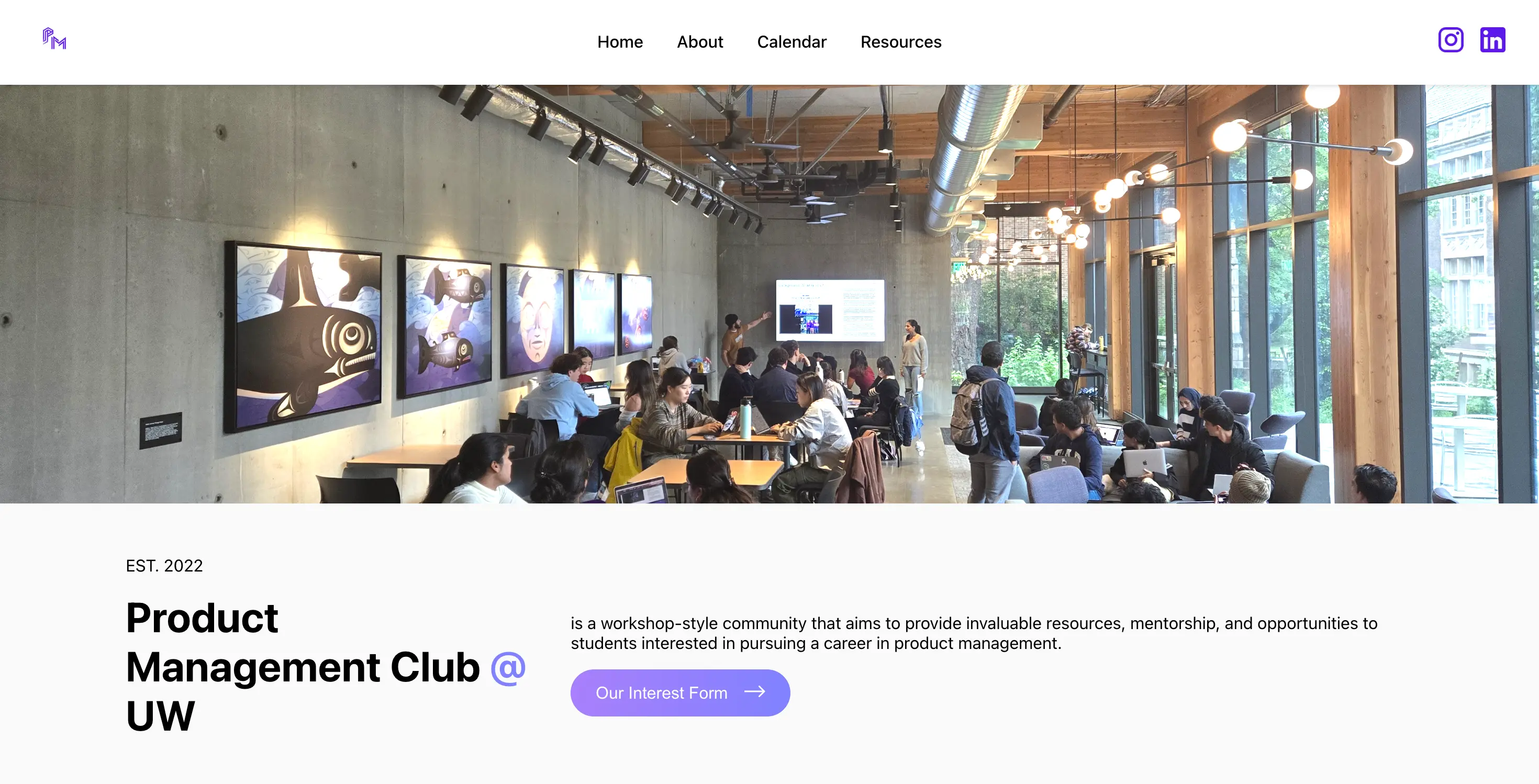 Product Management Club at UW website